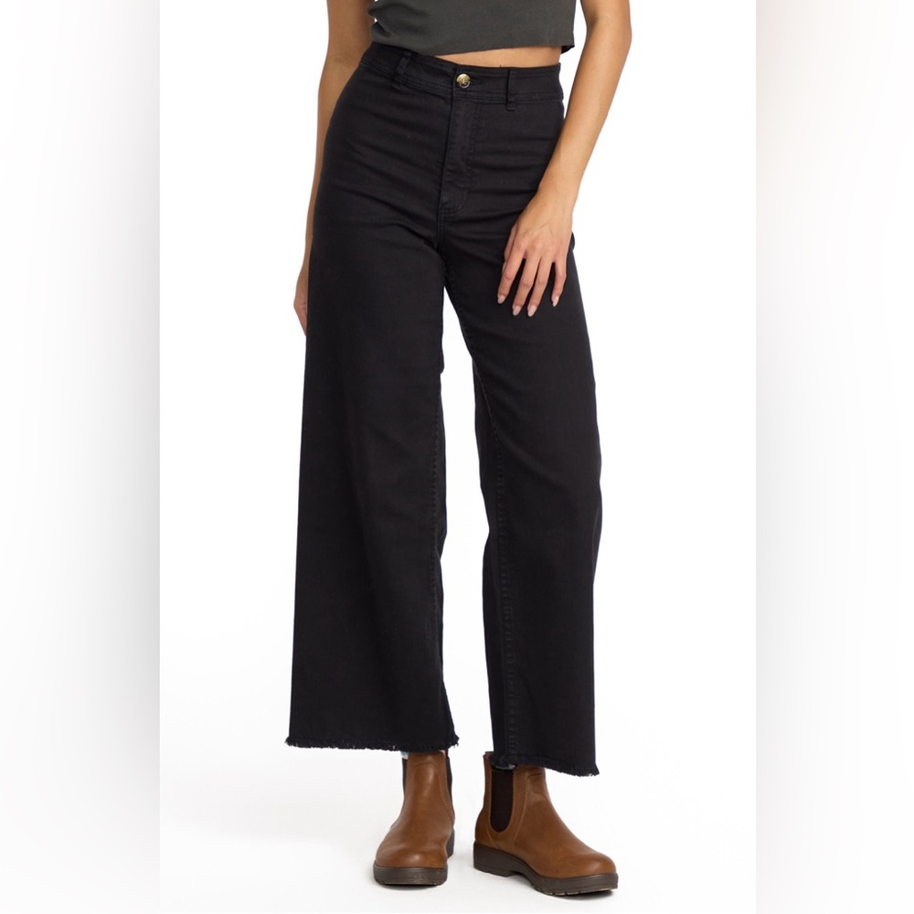 Billabong Free Fall Stretch Crop Wide Leg Pants Black Size 26